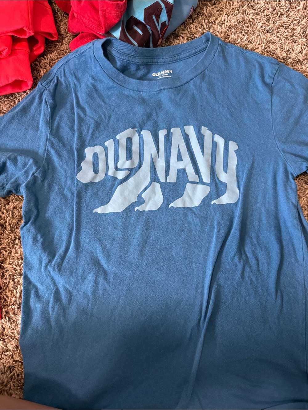 Old Navy Blue Tee with White Logo Bear Graphic